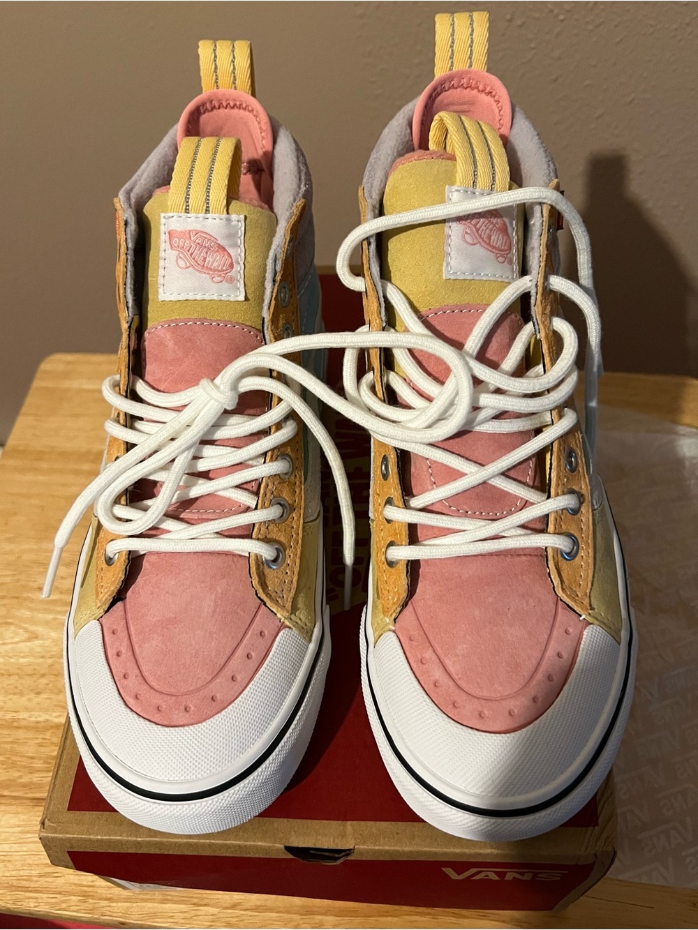 Vans Kids High-Top Sneakers in Pink, Yellow & Tan